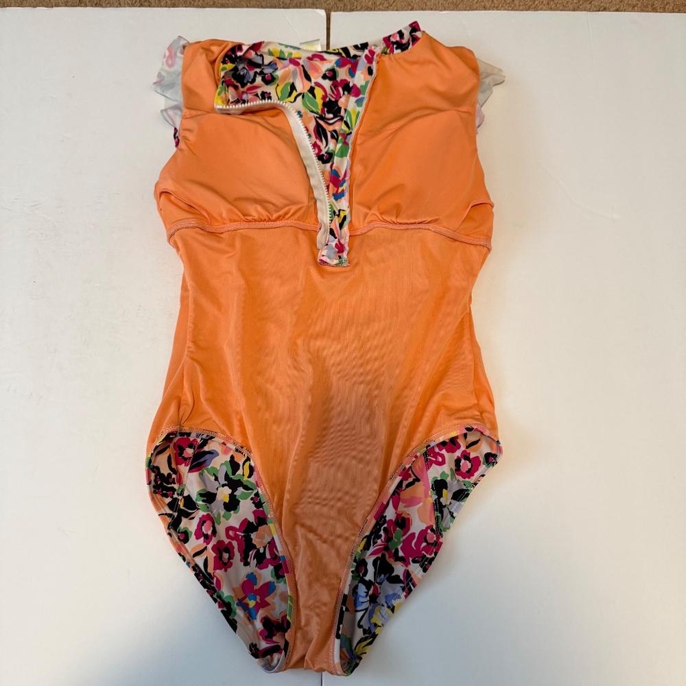 Anne Cole Sun Blossom Flutter Sleeve Zip Up One Piece Swimsuit Size 8 - Picture 8 of 14